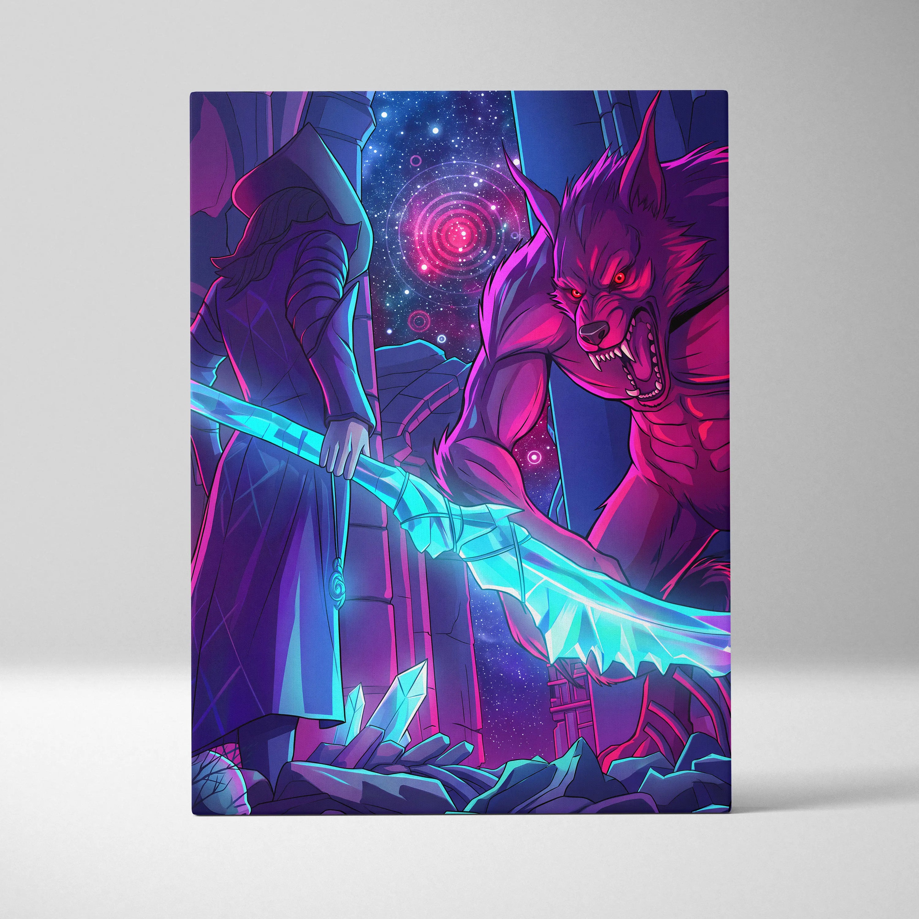 Vaporwave Neon Wolf Canvas - Vaporwave Wolf Neon Pink Purple Blue LivingRoom Retro Dreamy Mood Nostalgic Aesthetic Canvas