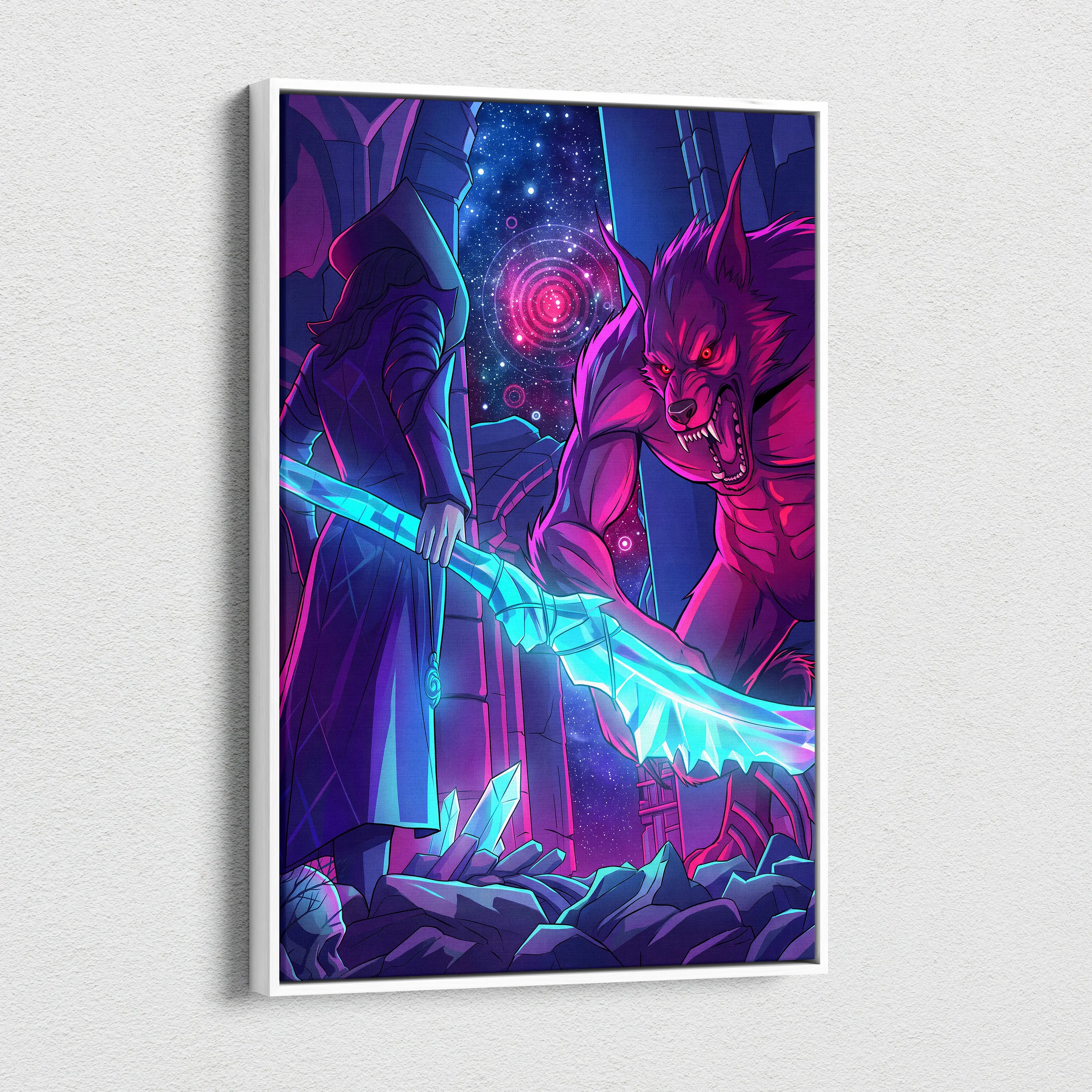 Vaporwave Neon Wolf Canvas - Vaporwave Wolf Neon Pink Purple Blue LivingRoom Retro Dreamy Mood Nostalgic Aesthetic Canvas