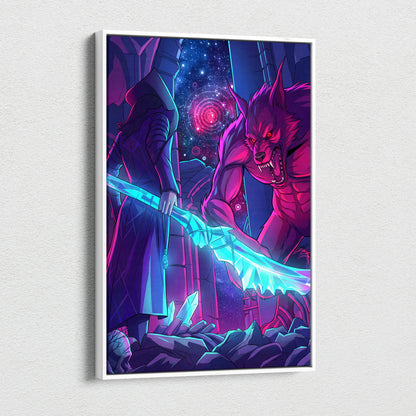 Vaporwave Neon Wolf Canvas - Vaporwave Wolf Neon Pink Purple Blue LivingRoom Retro Dreamy Mood Nostalgic Aesthetic Canvas