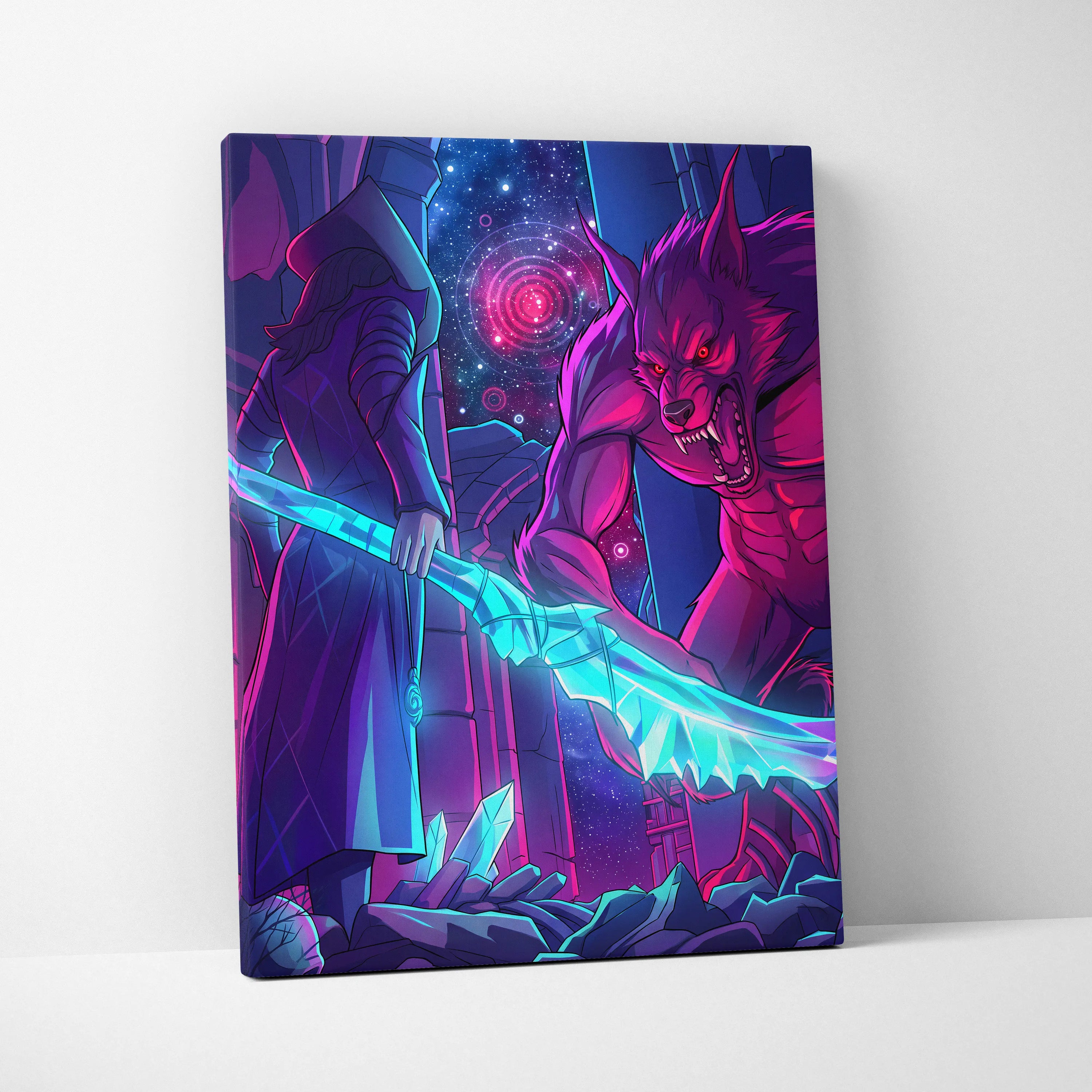 Vaporwave Neon Wolf Canvas - Vaporwave Wolf Neon Pink Purple Blue LivingRoom Retro Dreamy Mood Nostalgic Aesthetic Canvas
