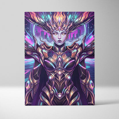 Vaporwave Neon Oracle Portrait - Futuristic Female Portrait Neon Pink LivingRoom Vaporwave Mood Neon Futurism Canvas