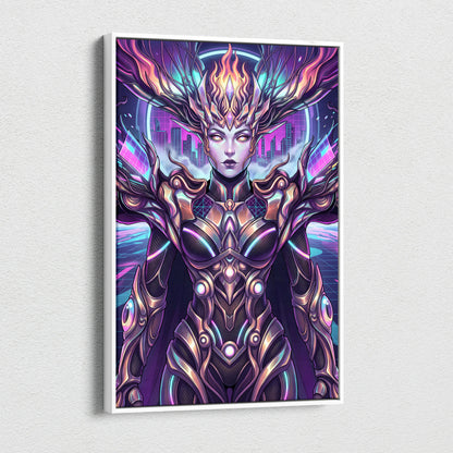 Vaporwave Neon Oracle Portrait - Futuristic Female Portrait Neon Pink LivingRoom Vaporwave Mood Neon Futurism Canvas