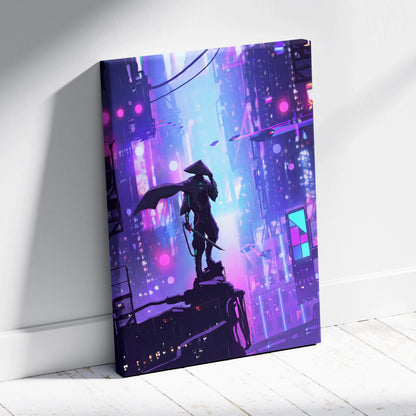 Vaporwave Neon Dream Canvas - Cityscape Neon Purple Pink Blue Living Room Synthwave Canvas Moody Neo Retro Wall Print