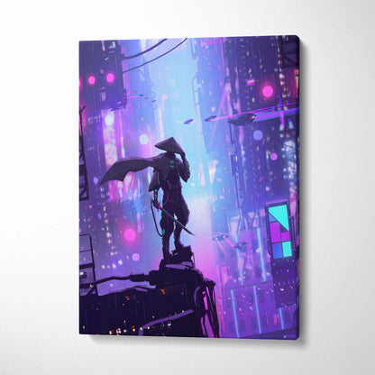 Vaporwave Neon Dream Canvas - Cityscape Neon Purple Pink Blue Living Room Synthwave Canvas Moody Neo Retro Wall Print