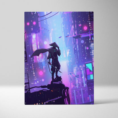 Vaporwave Neon Dream Canvas - Cityscape Neon Purple Pink Blue Living Room Synthwave Canvas Moody Neo Retro Wall Print