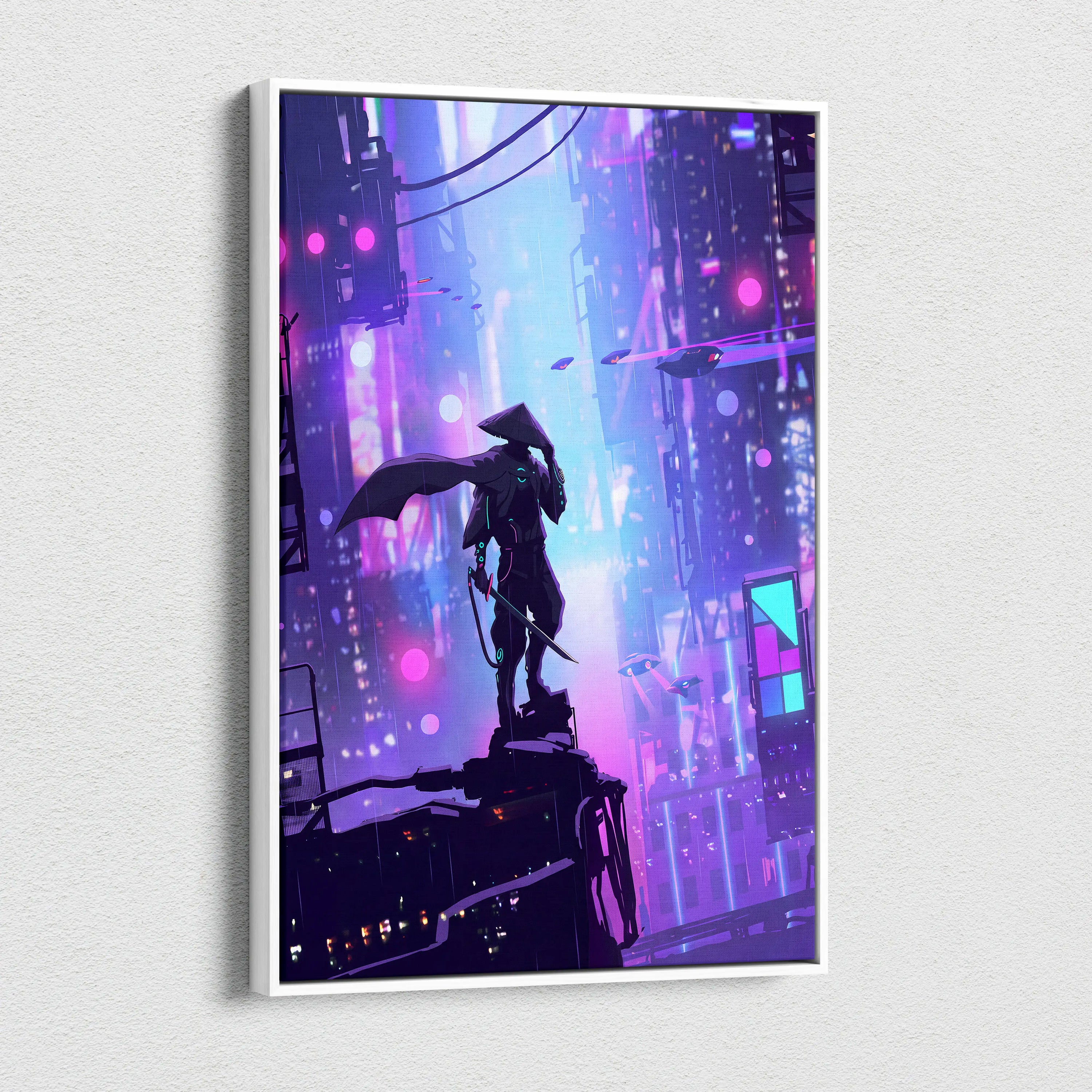 Vaporwave Neon Dream Canvas - Cityscape Neon Purple Pink Blue Living Room Synthwave Canvas Moody Neo Retro Wall Print