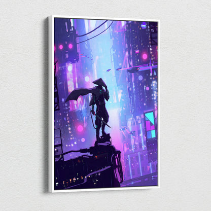 Vaporwave Neon Dream Canvas - Cityscape Neon Purple Pink Blue Living Room Synthwave Canvas Moody Neo Retro Wall Print