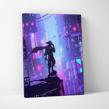 Vaporwave Neon Dream Canvas - Cityscape Neon Purple Pink Blue Living Room Synthwave Canvas Moody Neo Retro Wall Print