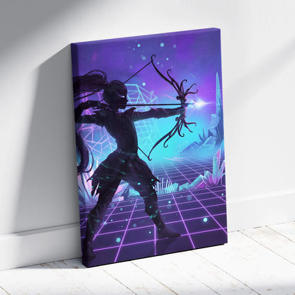 Vaporwave Neon Fantasy Canvas - Fantasy Archer Neon Purple Blue Living Room Vaporwave Dreamy Mood Neon Wall Art Canvas