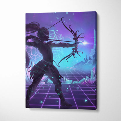 Vaporwave Neon Fantasy Canvas - Fantasy Archer Neon Purple Blue Living Room Vaporwave Dreamy Mood Neon Wall Art Canvas