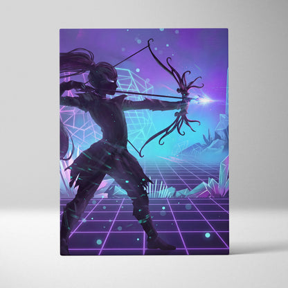 Vaporwave Neon Fantasy Canvas - Fantasy Archer Neon Purple Blue Living Room Vaporwave Dreamy Mood Neon Wall Art Canvas