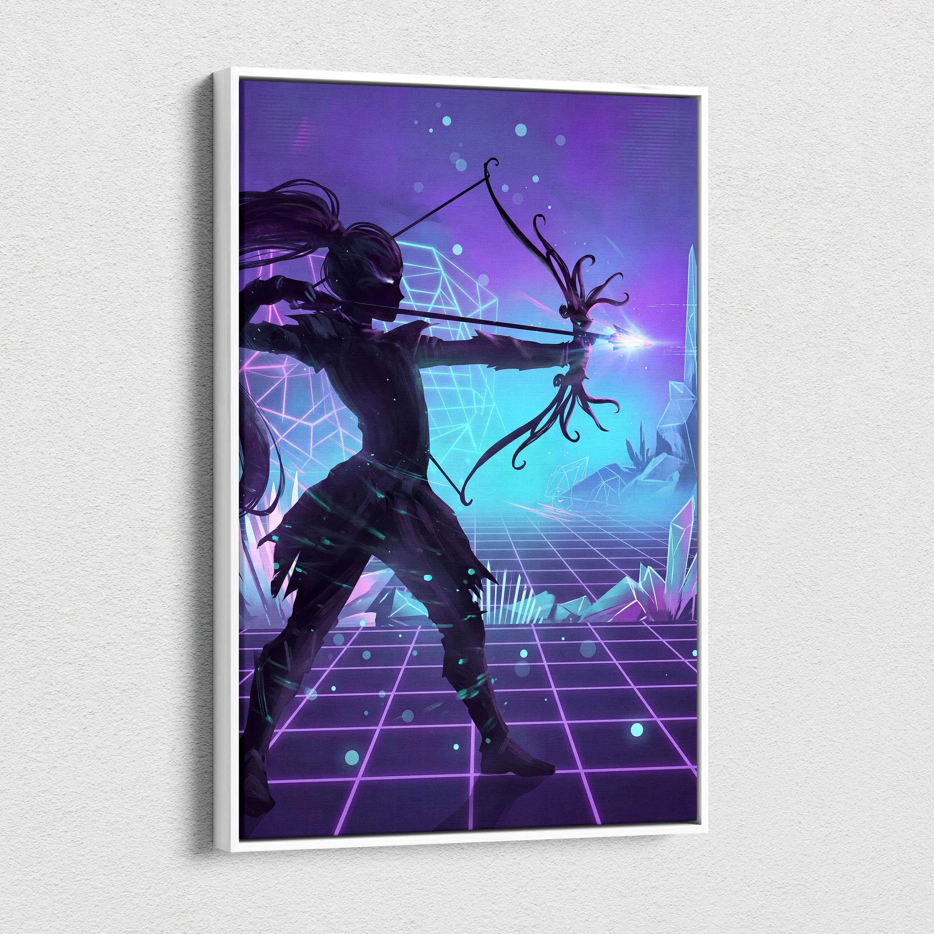 Vaporwave Neon Fantasy Canvas - Fantasy Archer Neon Purple Blue Living Room Vaporwave Dreamy Mood Neon Wall Art Canvas