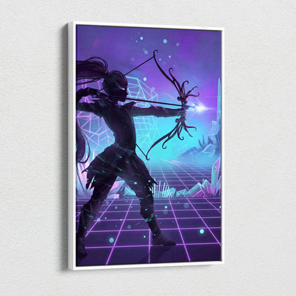 Vaporwave Neon Fantasy Canvas - Fantasy Archer Neon Purple Blue Living Room Vaporwave Dreamy Mood Neon Wall Art Canvas
