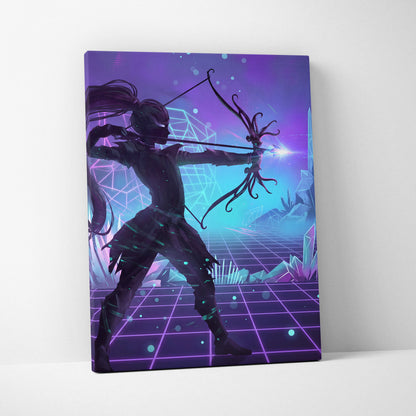 Vaporwave Neon Fantasy Canvas - Fantasy Archer Neon Purple Blue Living Room Vaporwave Dreamy Mood Neon Wall Art Canvas