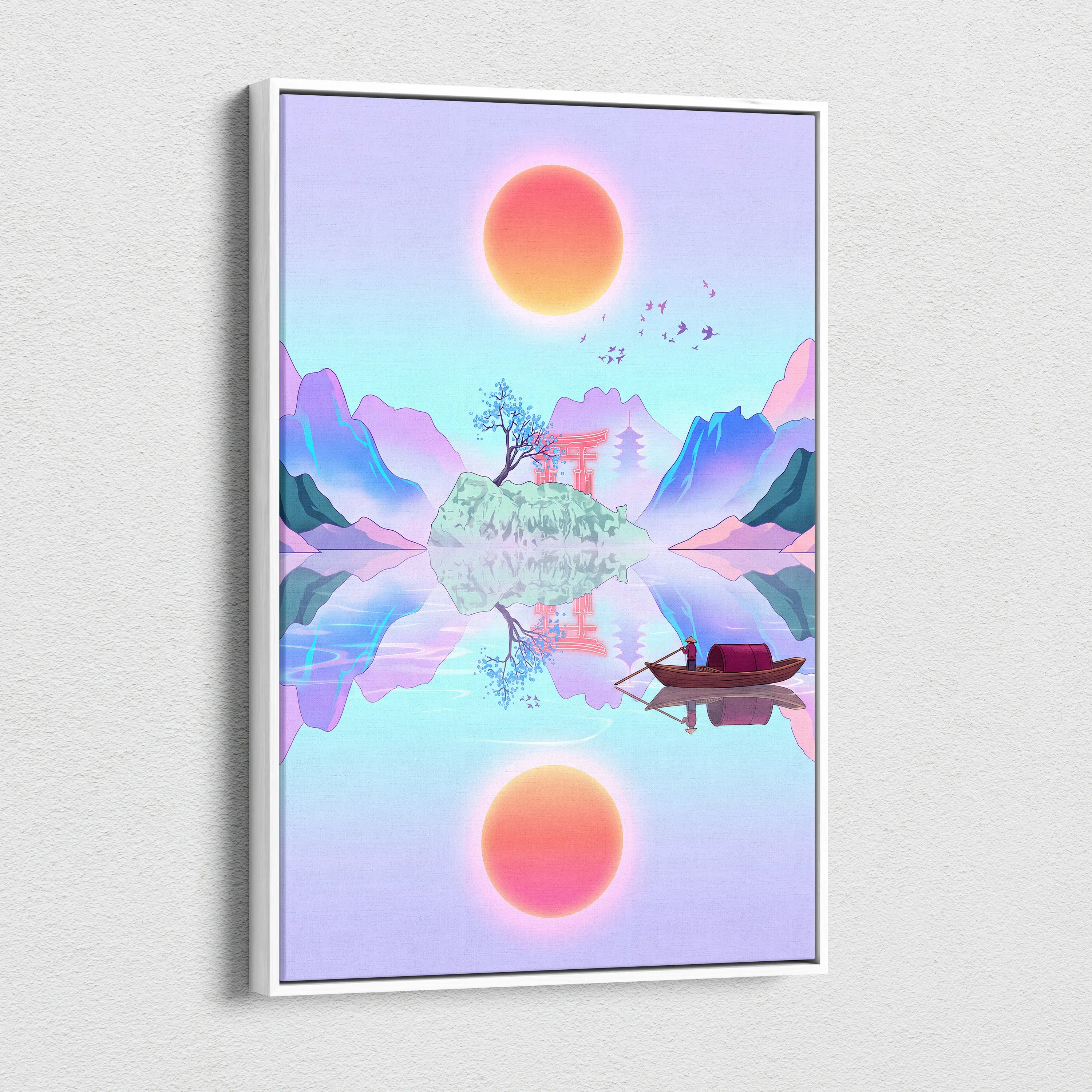 Vaporwave Japan Landscape Canvas - Japan Landscape Pastel Pink Blue Living Room Vaporwave Dreamy Nostalgic Canvas Print