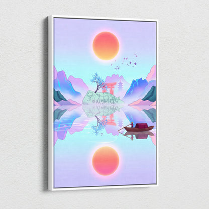 Vaporwave Japan Landscape Canvas - Japan Landscape Pastel Pink Blue Living Room Vaporwave Dreamy Nostalgic Canvas Print