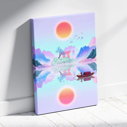 Vaporwave Japan Landscape Canvas - Japan Landscape Pastel Pink Blue Living Room Vaporwave Dreamy Nostalgic Canvas Print