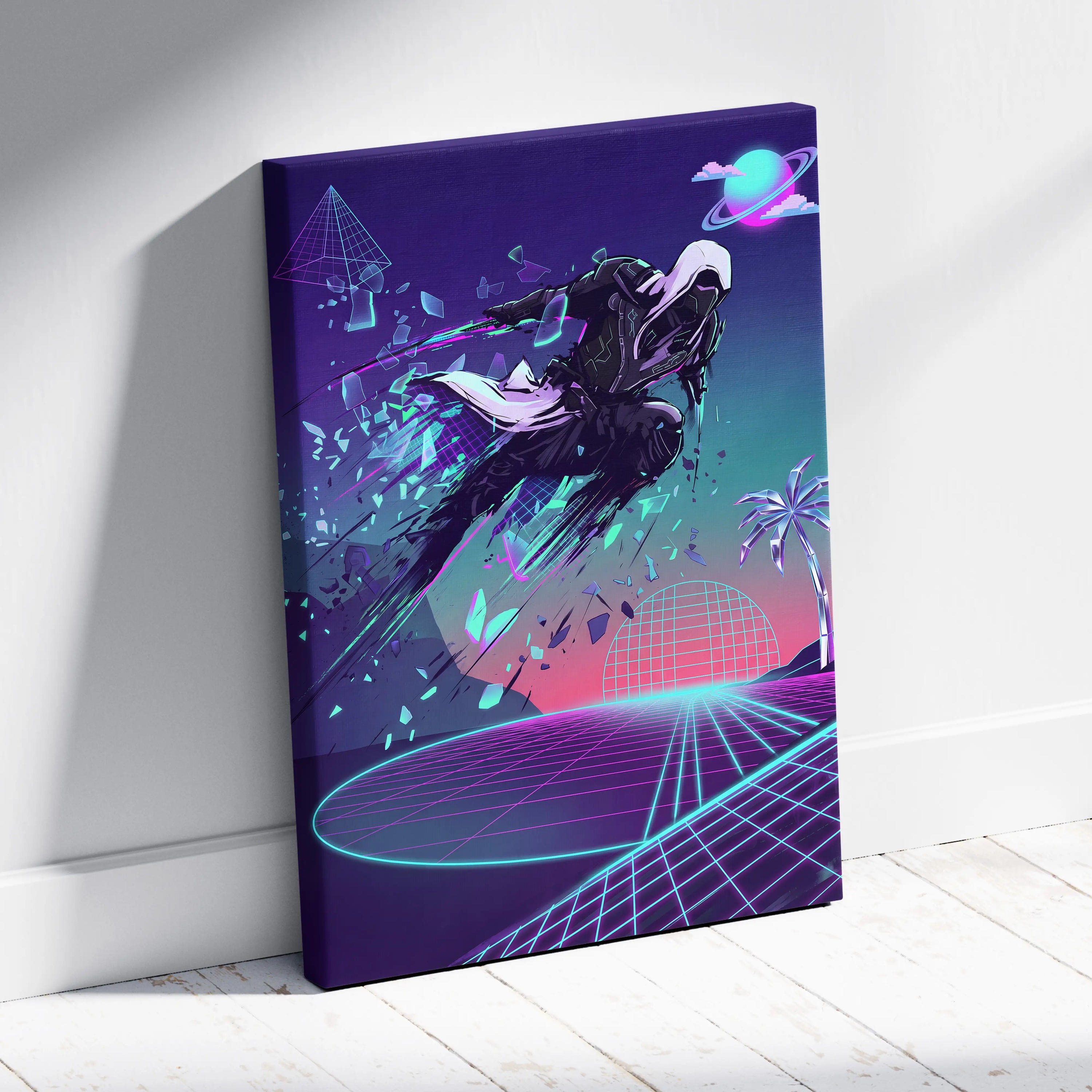 Vaporwave Neon Oracle Canvas - Mystic Figure Neon Pink Teal Living Room Neon Retro Futurism Dreamy Wall Art Canvas Print