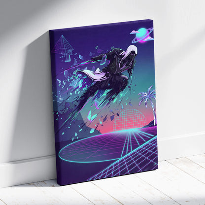 Vaporwave Neon Oracle Canvas - Mystic Figure Neon Pink Teal Living Room Neon Retro Futurism Dreamy Wall Art Canvas Print