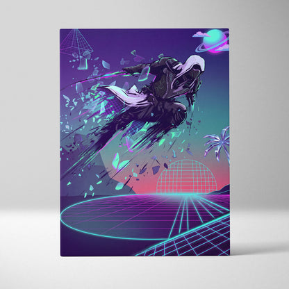 Vaporwave Neon Oracle Canvas - Mystic Figure Neon Pink Teal Living Room Neon Retro Futurism Dreamy Wall Art Canvas Print