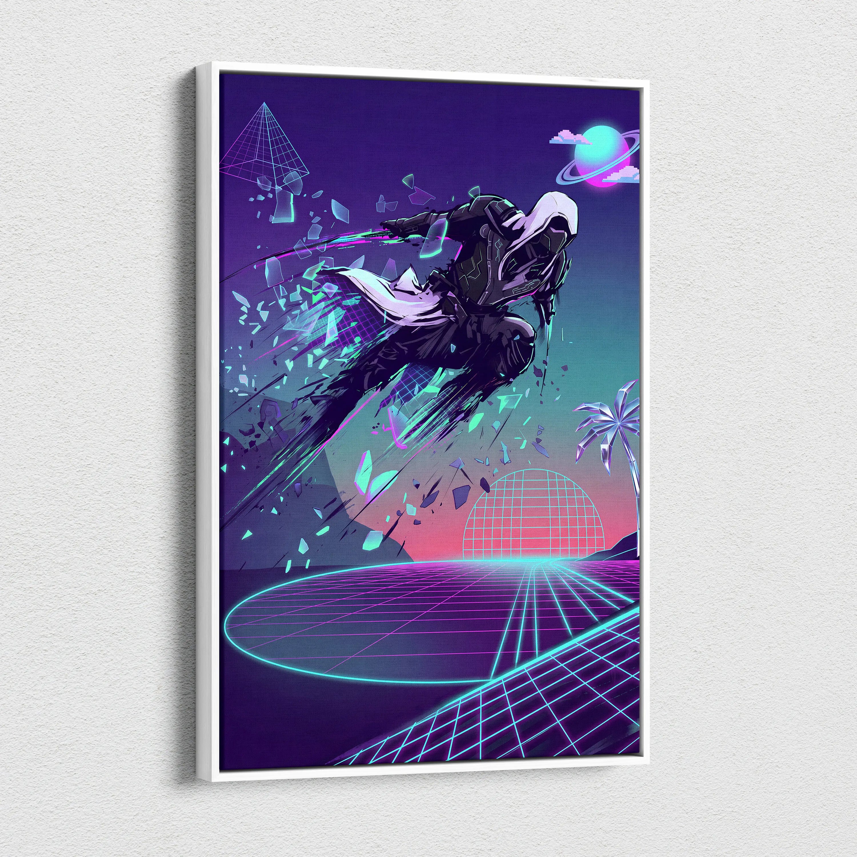 Vaporwave Neon Oracle Canvas - Mystic Figure Neon Pink Teal Living Room Neon Retro Futurism Dreamy Wall Art Canvas Print