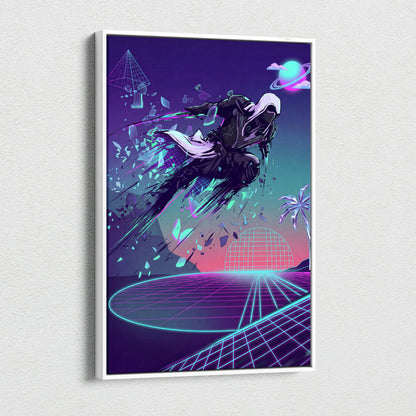 Vaporwave Neon Oracle Canvas - Mystic Figure Neon Pink Teal Living Room Neon Retro Futurism Dreamy Wall Art Canvas Print