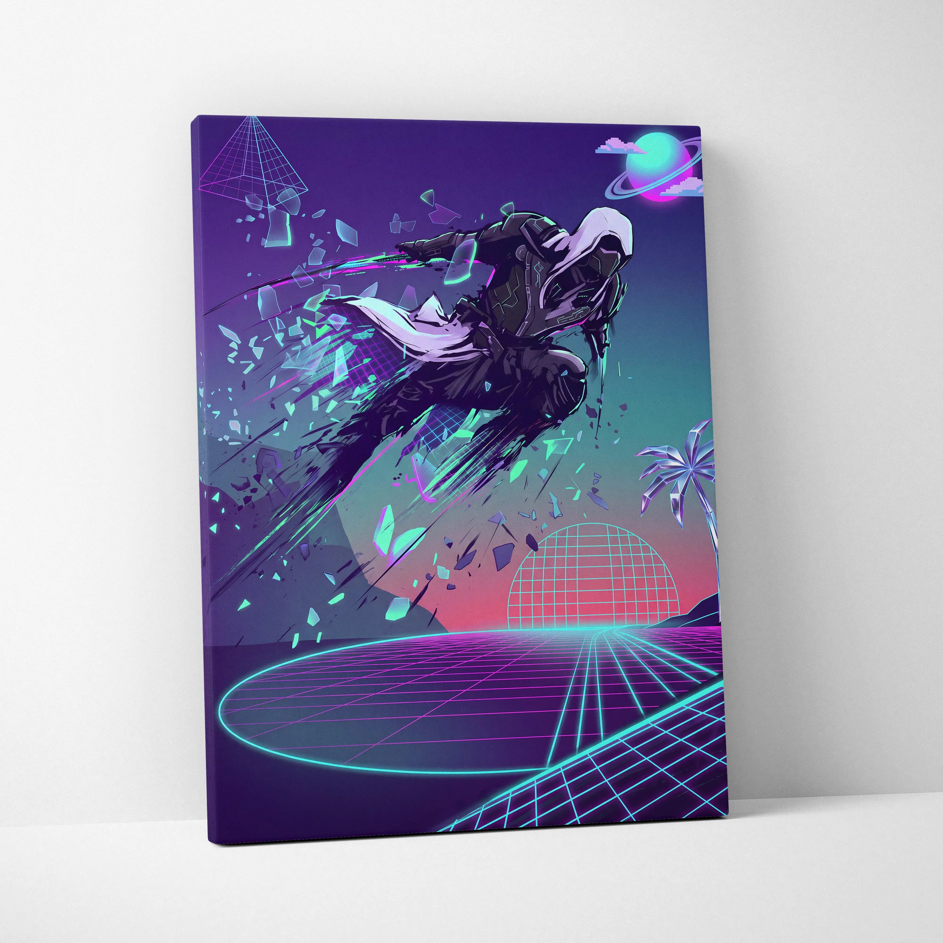 Vaporwave Neon Oracle Canvas - Mystic Figure Neon Pink Teal Living Room Neon Retro Futurism Dreamy Wall Art Canvas Print