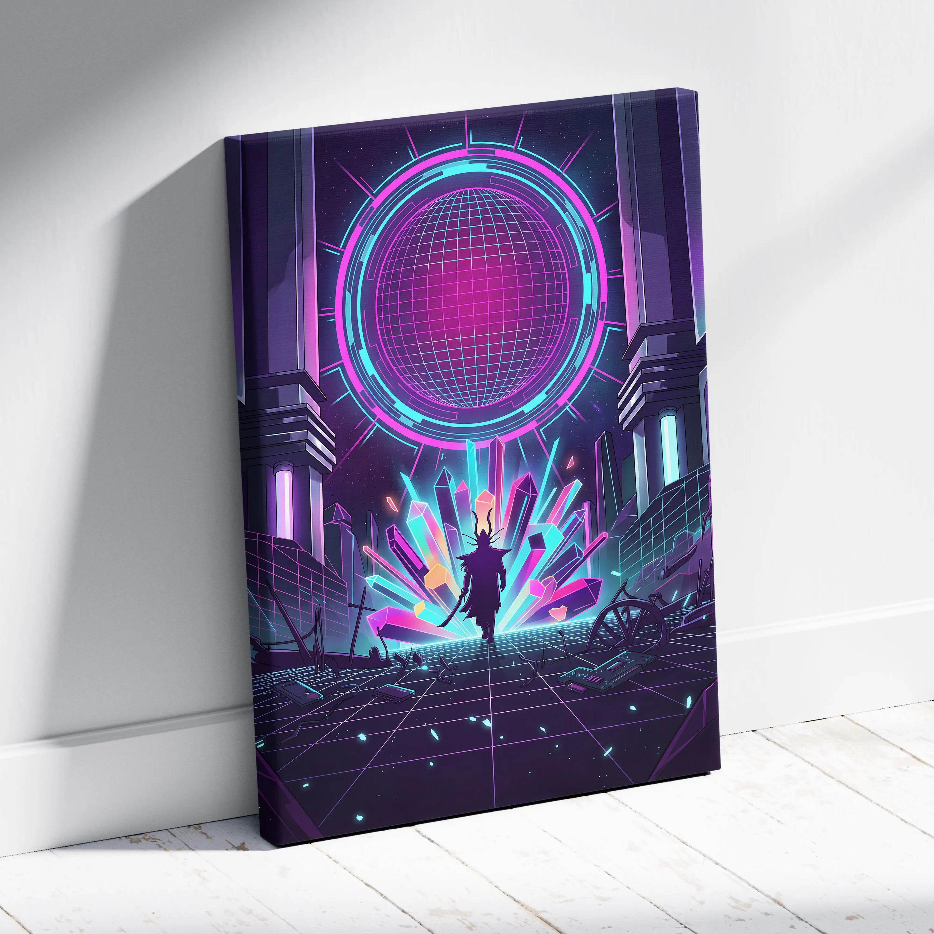 Vaporwave Neon Twilight Canvas - Vaporwave Neon Pink Cyan Living Room Retro Dreamy Mood Cyberpunk Decor Canvas Print