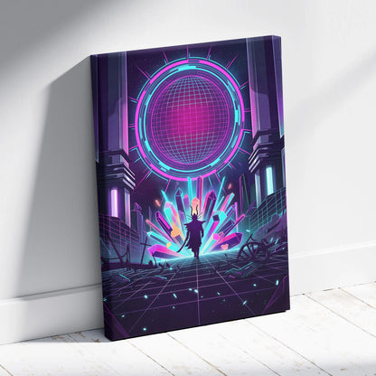 Vaporwave Neon Twilight Canvas - Vaporwave Neon Pink Cyan Living Room Retro Dreamy Mood Cyberpunk Decor Canvas Print