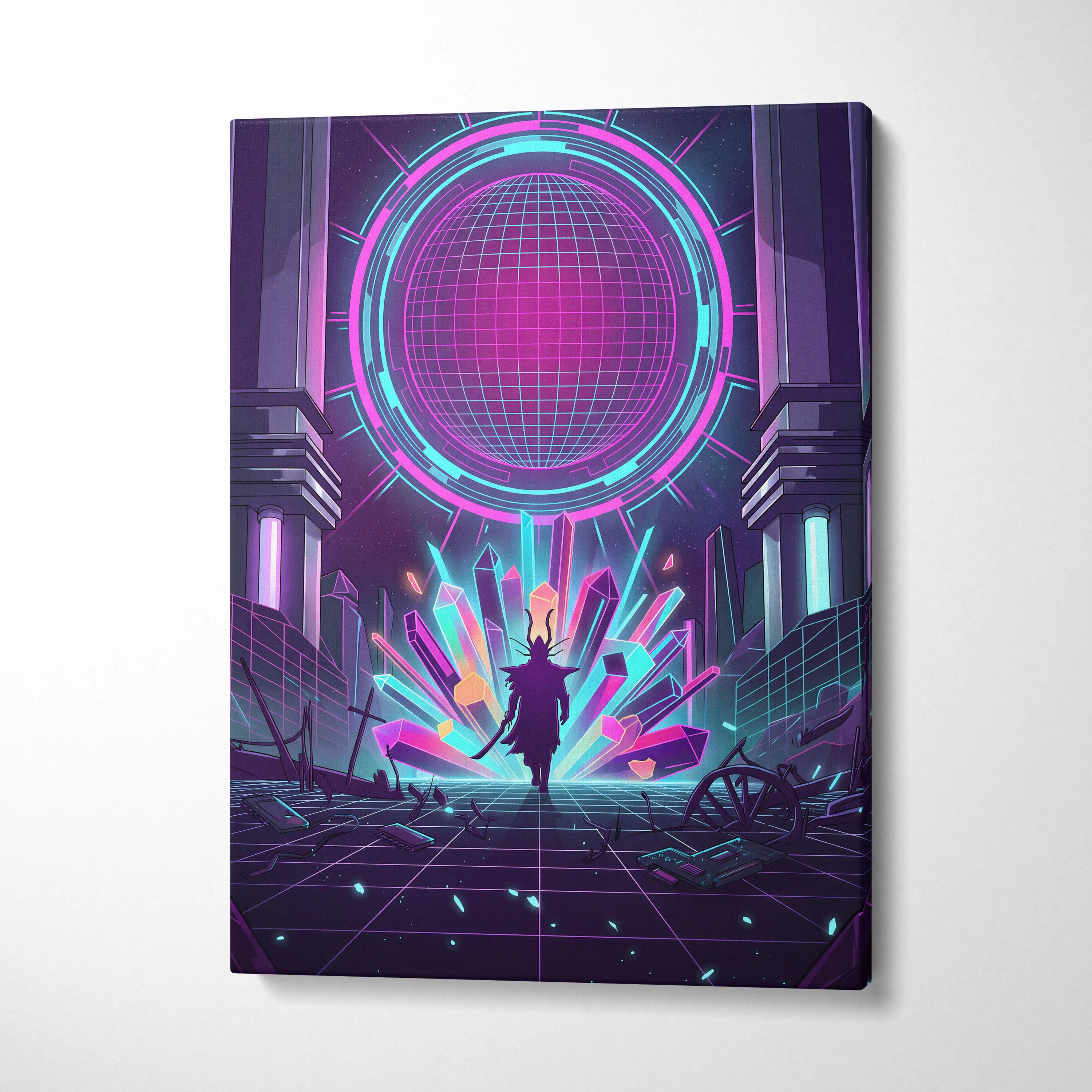 Vaporwave Neon Twilight Canvas - Vaporwave Neon Pink Cyan Living Room Retro Dreamy Mood Cyberpunk Decor Canvas Print