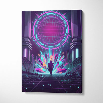 Vaporwave Neon Twilight Canvas - Vaporwave Neon Pink Cyan Living Room Retro Dreamy Mood Cyberpunk Decor Canvas Print