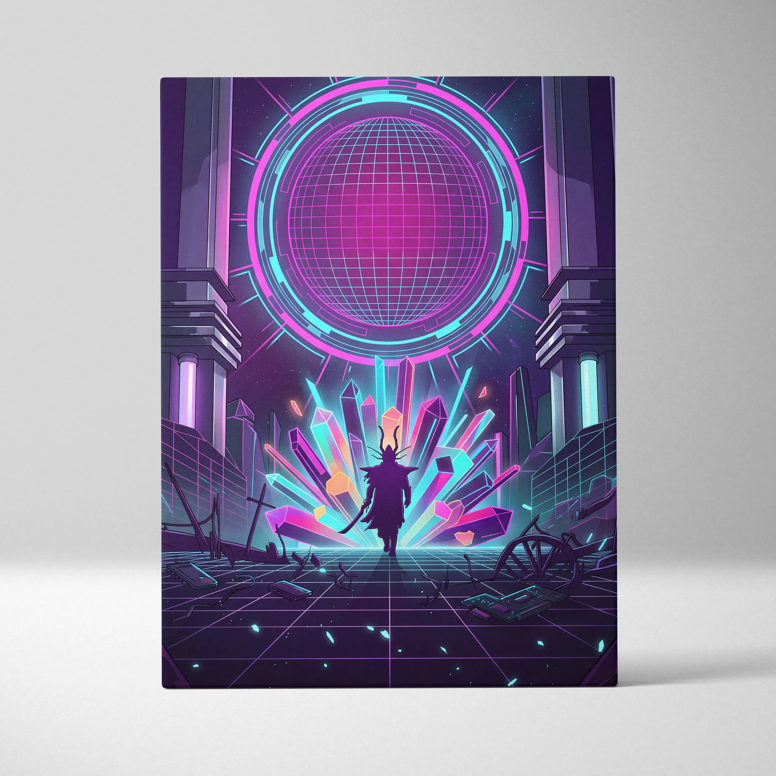 Vaporwave Neon Twilight Canvas - Vaporwave Neon Pink Cyan Living Room Retro Dreamy Mood Cyberpunk Decor Canvas Print
