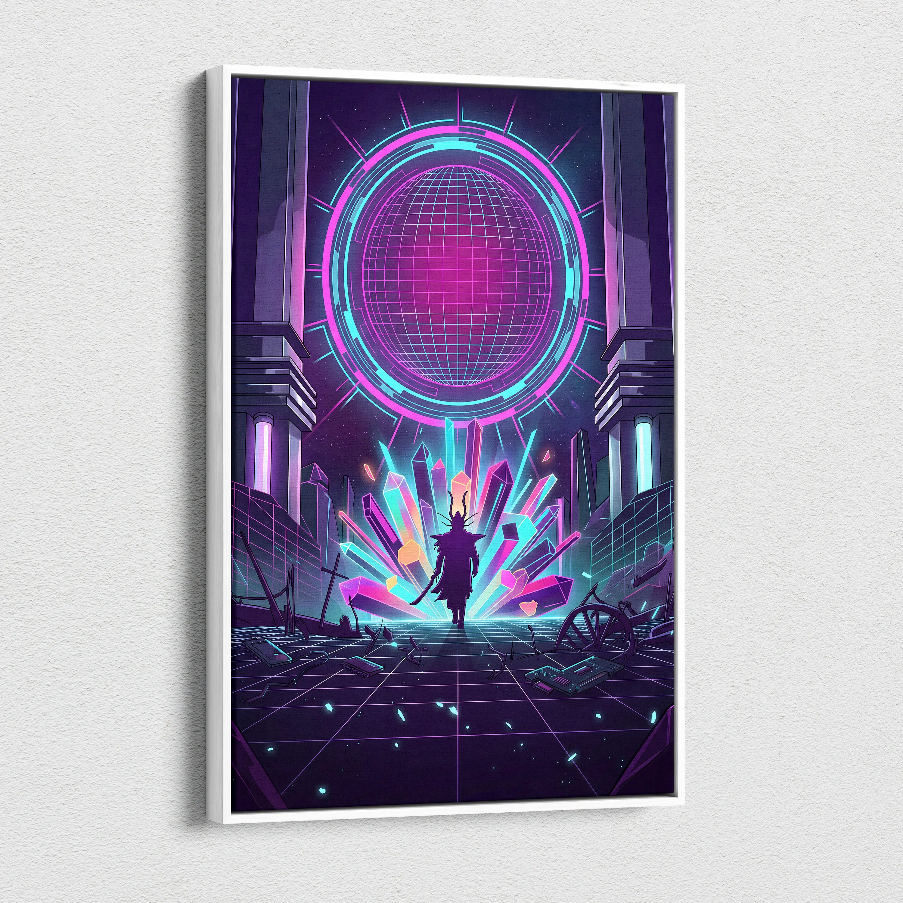 Vaporwave Neon Twilight Canvas - Vaporwave Neon Pink Cyan Living Room Retro Dreamy Mood Cyberpunk Decor Canvas Print