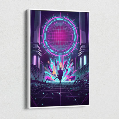 Vaporwave Neon Twilight Canvas - Vaporwave Neon Pink Cyan Living Room Retro Dreamy Mood Cyberpunk Decor Canvas Print