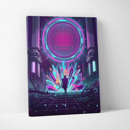 Vaporwave Neon Twilight Canvas - Vaporwave Neon Pink Cyan Living Room Retro Dreamy Mood Cyberpunk Decor Canvas Print