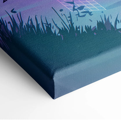 Vaporwave Neon Samurai Canvas - Samurai Neon Pink Purple Teal Living Room Vaporwave Dreamy Mood Neon Grid Canvas Print