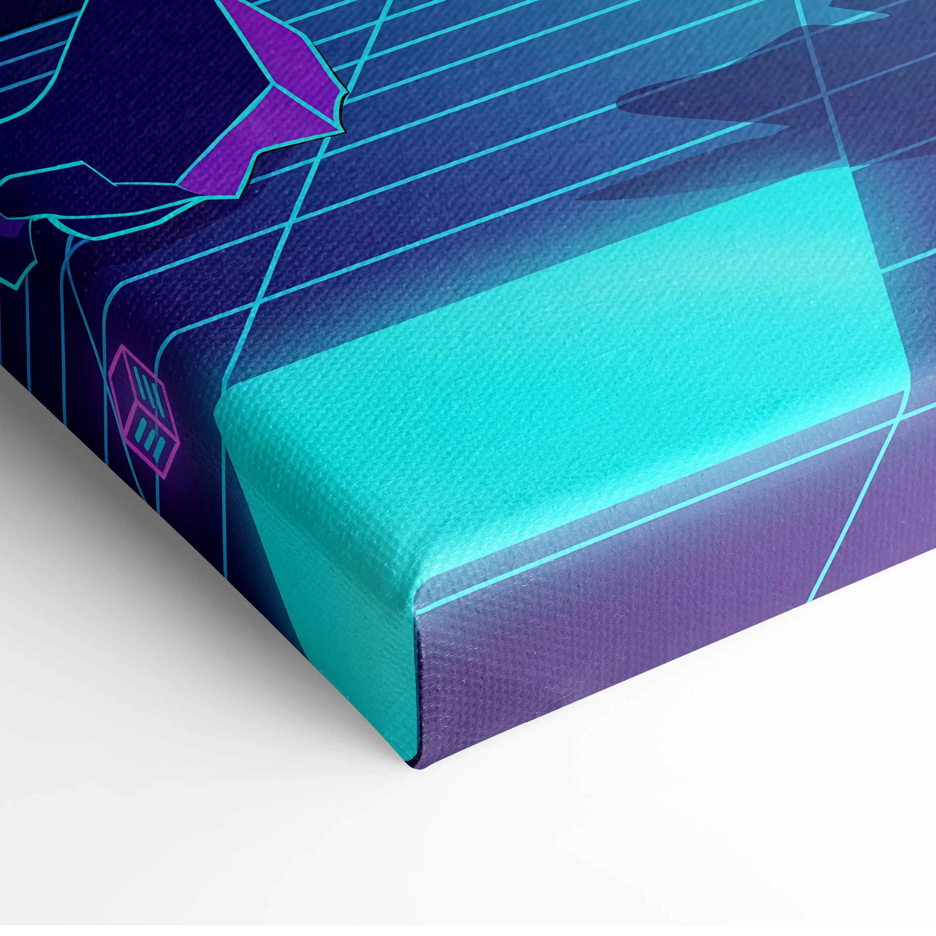 Vaporwave Neon Samurai Canvas - Samurai Neon Pink Purple Cyan Living Room Neon Mood Retro Futurism Wall Art Canvas