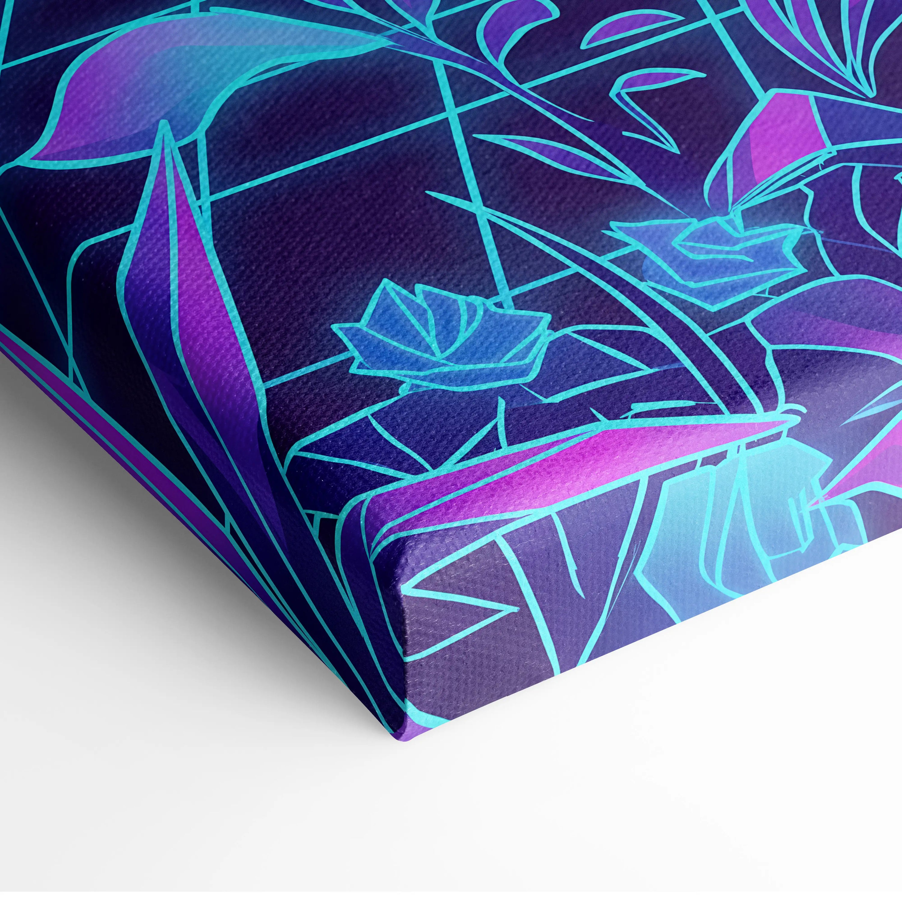 Vaporwave Dragon Neon Canvas - Dragon Neon Blue Purple Living Room Vaporwave Mystical Neon Retro Wall Decor Canvas Print