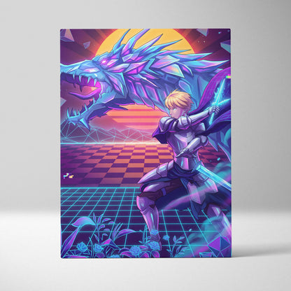 Vaporwave Dragon Neon Canvas - Dragon Neon Blue Purple Living Room Vaporwave Mystical Neon Retro Wall Decor Canvas Print