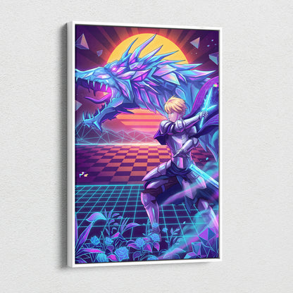 Vaporwave Dragon Neon Canvas - Dragon Neon Blue Purple Living Room Vaporwave Mystical Neon Retro Wall Decor Canvas Print