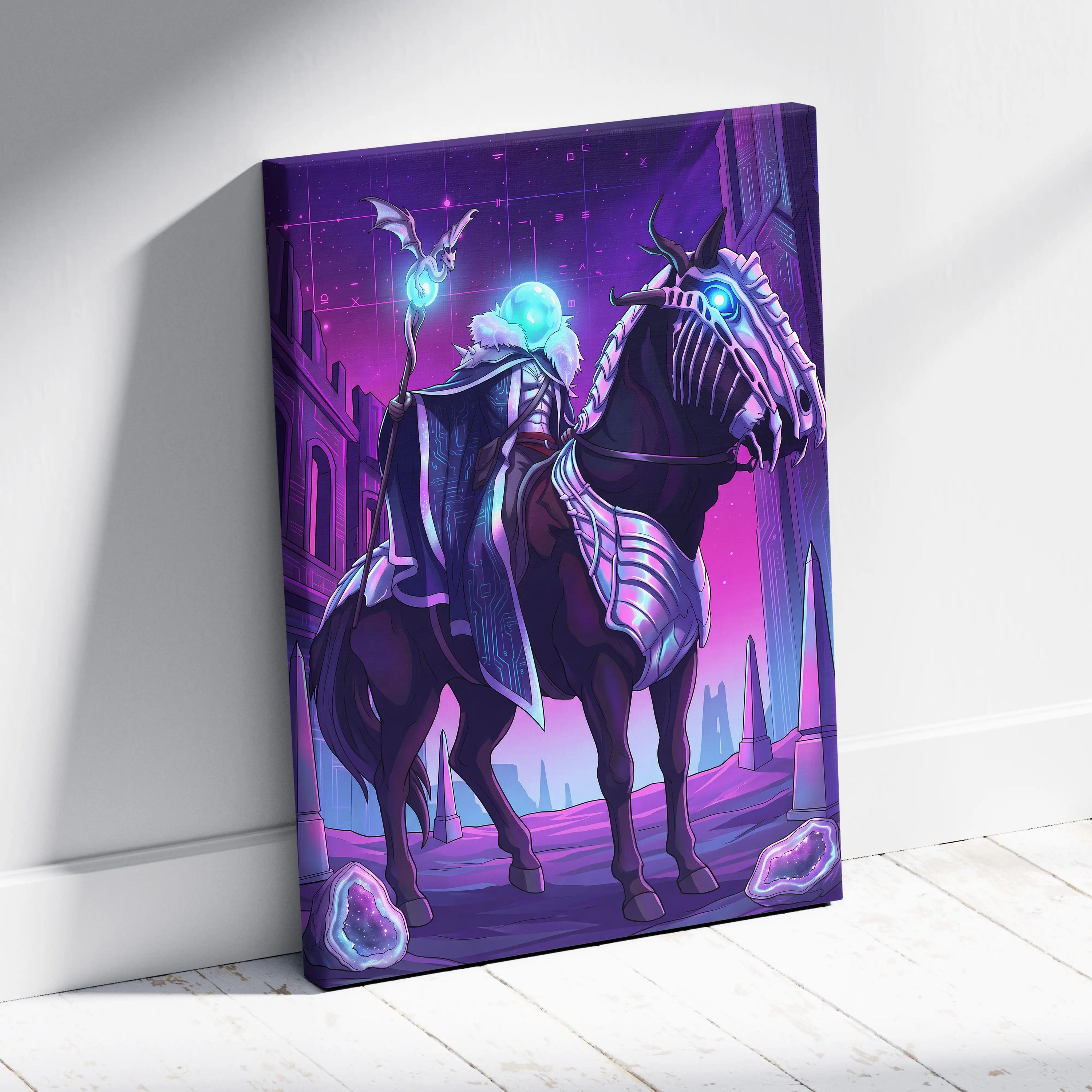 Vaporwave Neon Dragon Canvas Art - Dragon Neon Purple Blue Living Room Vaporwave Mood Mystical Neon Canvas Print
