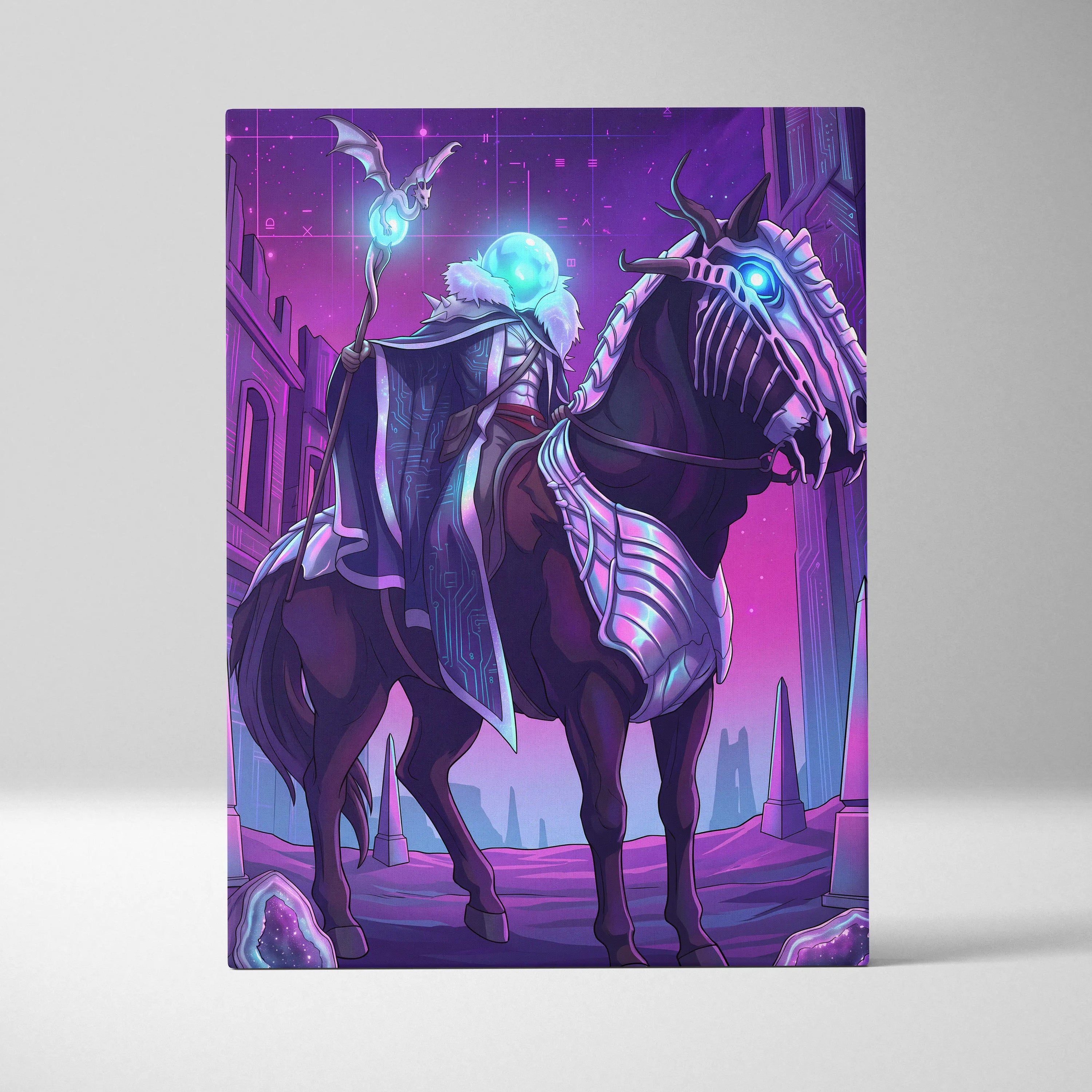 Vaporwave Neon Dragon Canvas Art - Dragon Neon Purple Blue Living Room Vaporwave Mood Mystical Neon Canvas Print