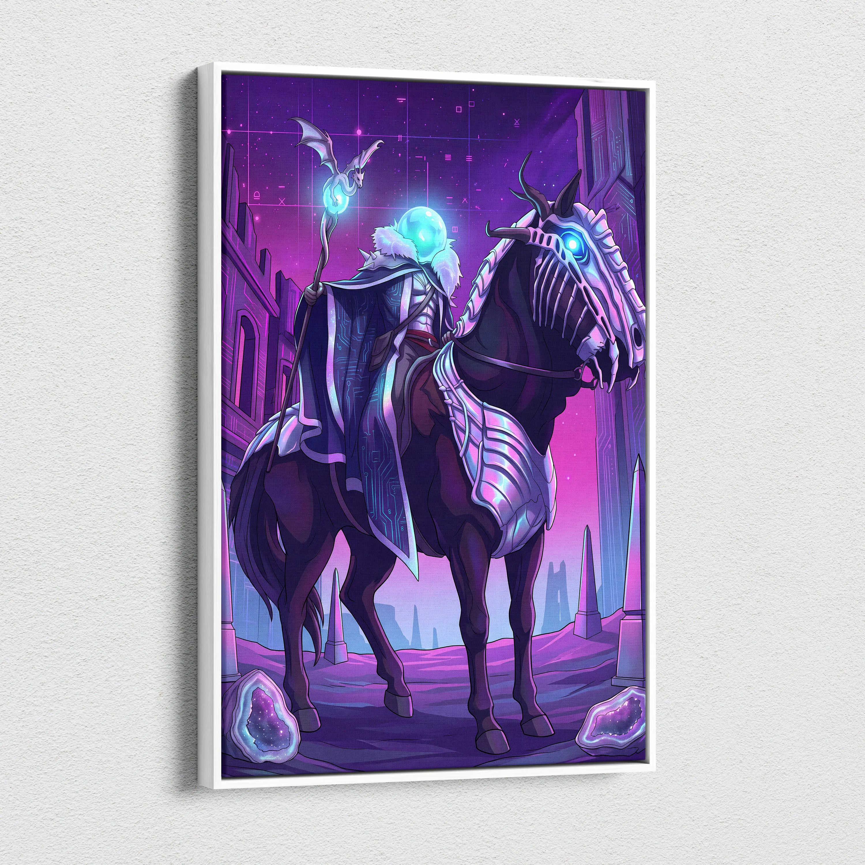 Vaporwave Neon Dragon Canvas Art - Dragon Neon Purple Blue Living Room Vaporwave Mood Mystical Neon Canvas Print