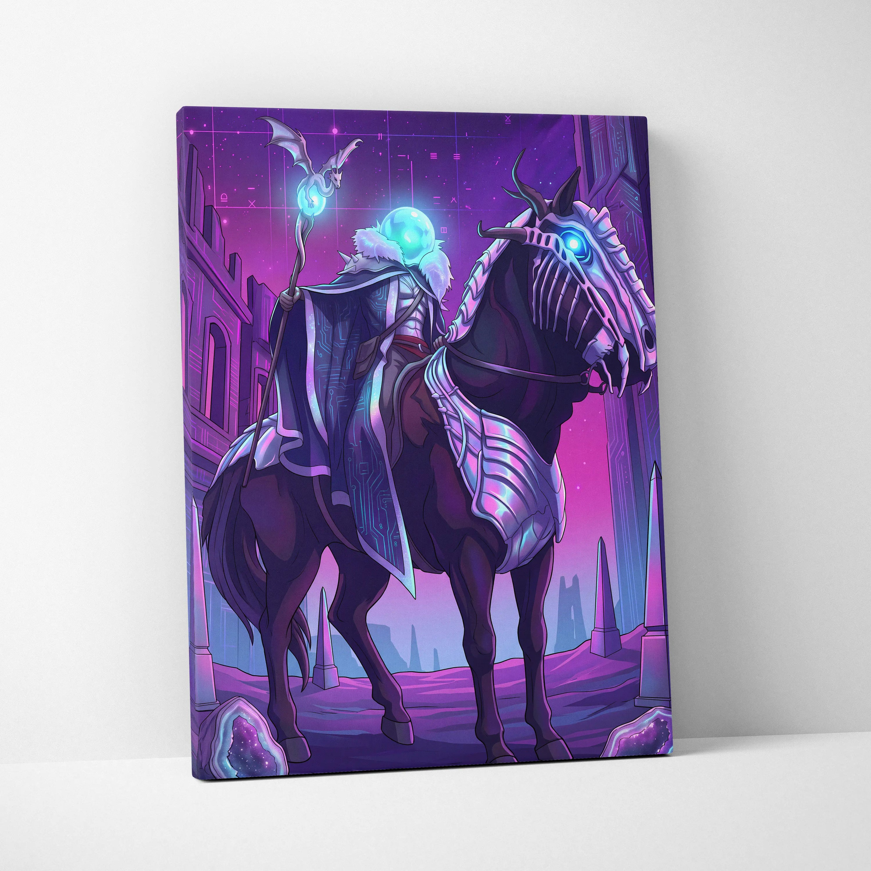 Vaporwave Neon Dragon Canvas Art - Dragon Neon Purple Blue Living Room Vaporwave Mood Mystical Neon Canvas Print