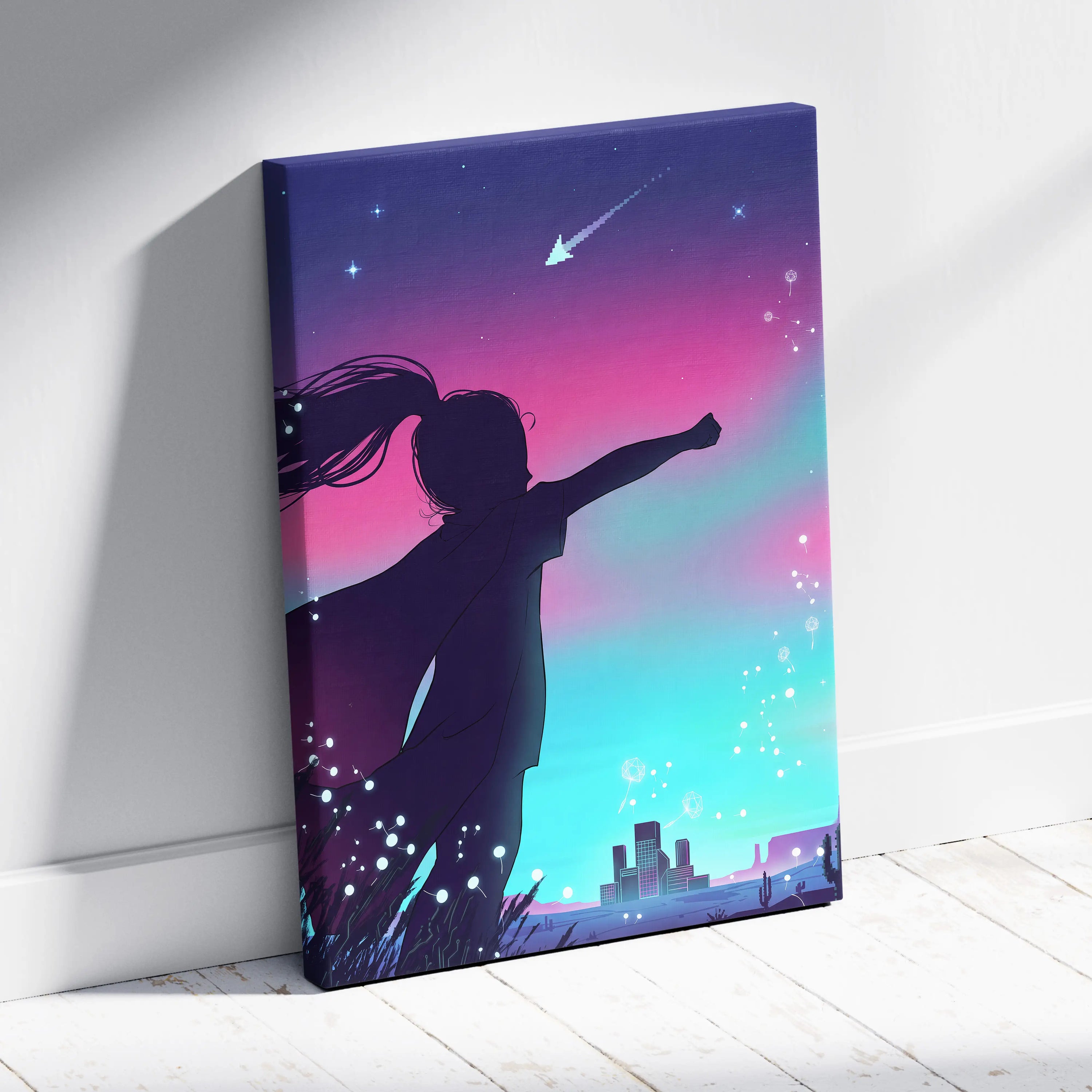 Vaporfantasy Neon Dreamscape Canvas - Vaporwave Canvas Neon Purple Cyan LivingRoom Synthwave Dreamy Neon Wall Art Canvas