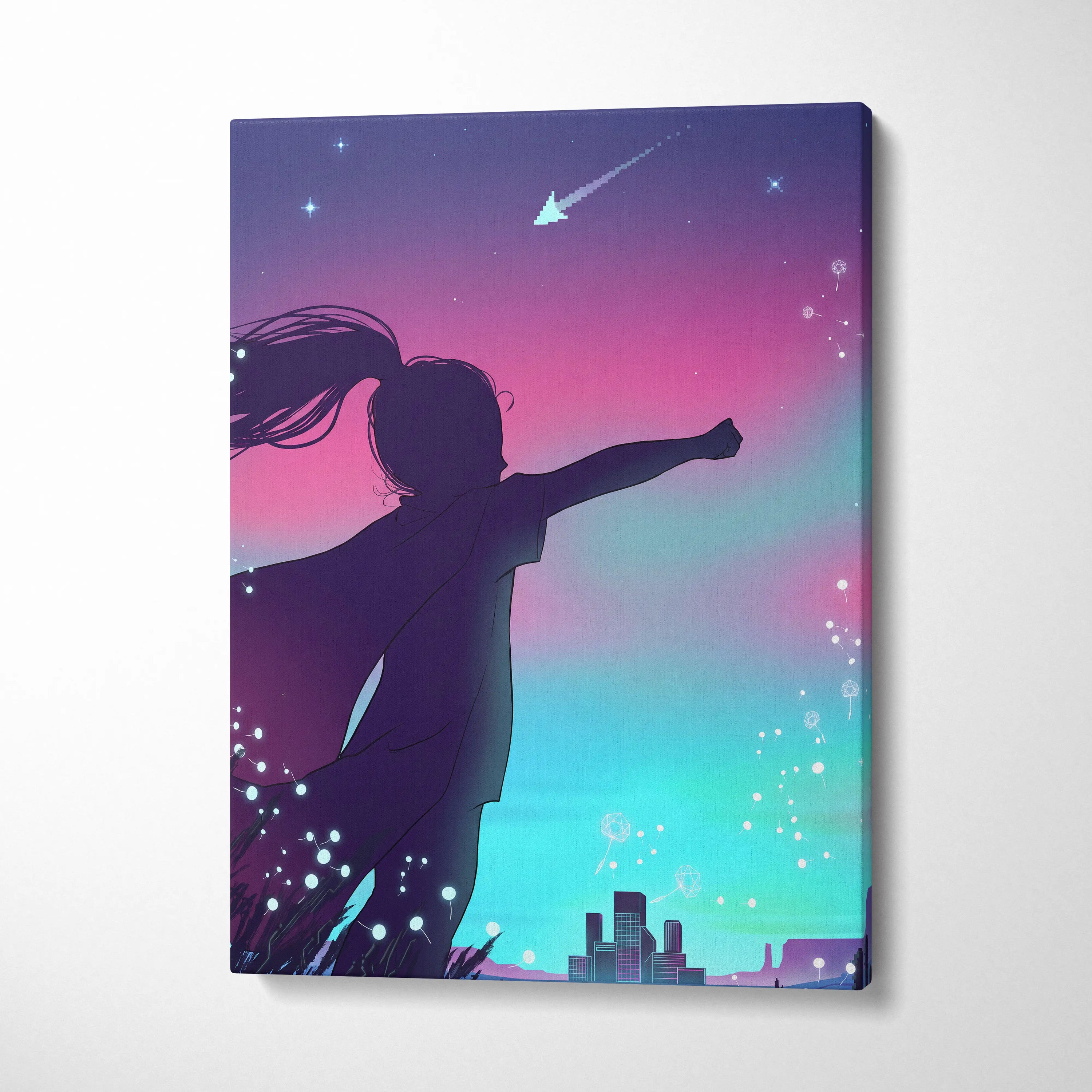 Vaporfantasy Neon Dreamscape Canvas - Vaporwave Canvas Neon Purple Cyan LivingRoom Synthwave Dreamy Neon Wall Art Canvas