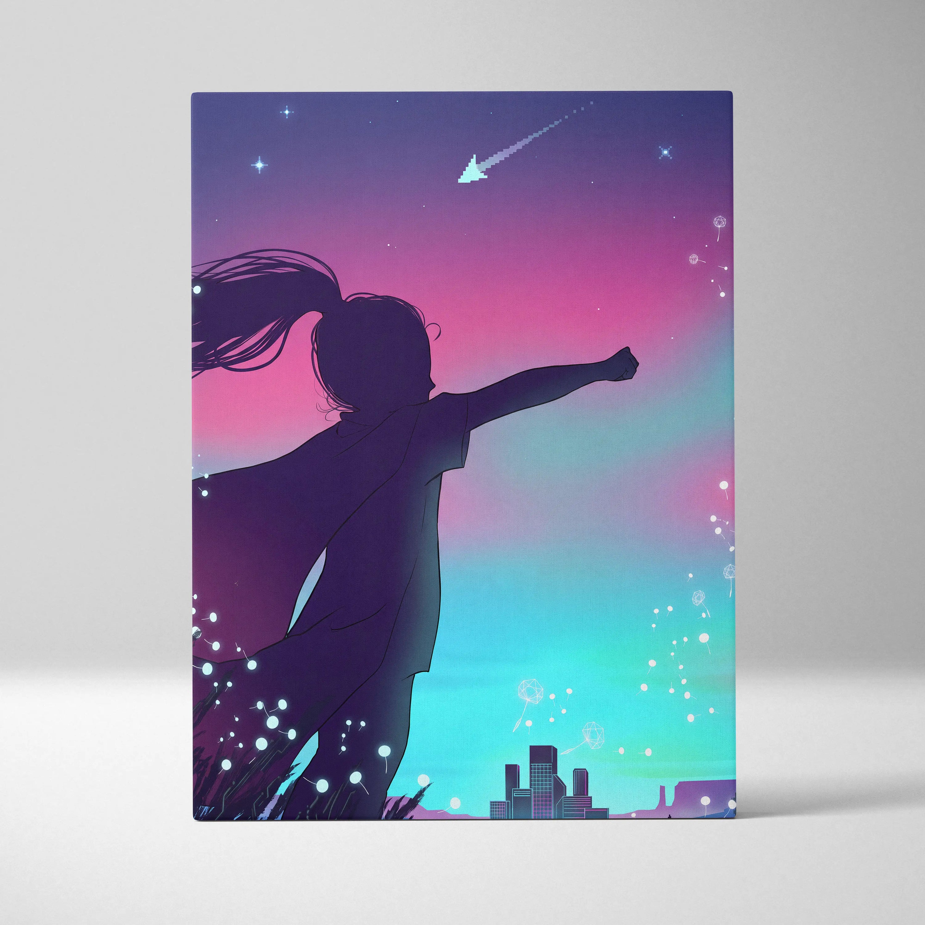Vaporfantasy Neon Dreamscape Canvas - Vaporwave Canvas Neon Purple Cyan LivingRoom Synthwave Dreamy Neon Wall Art Canvas