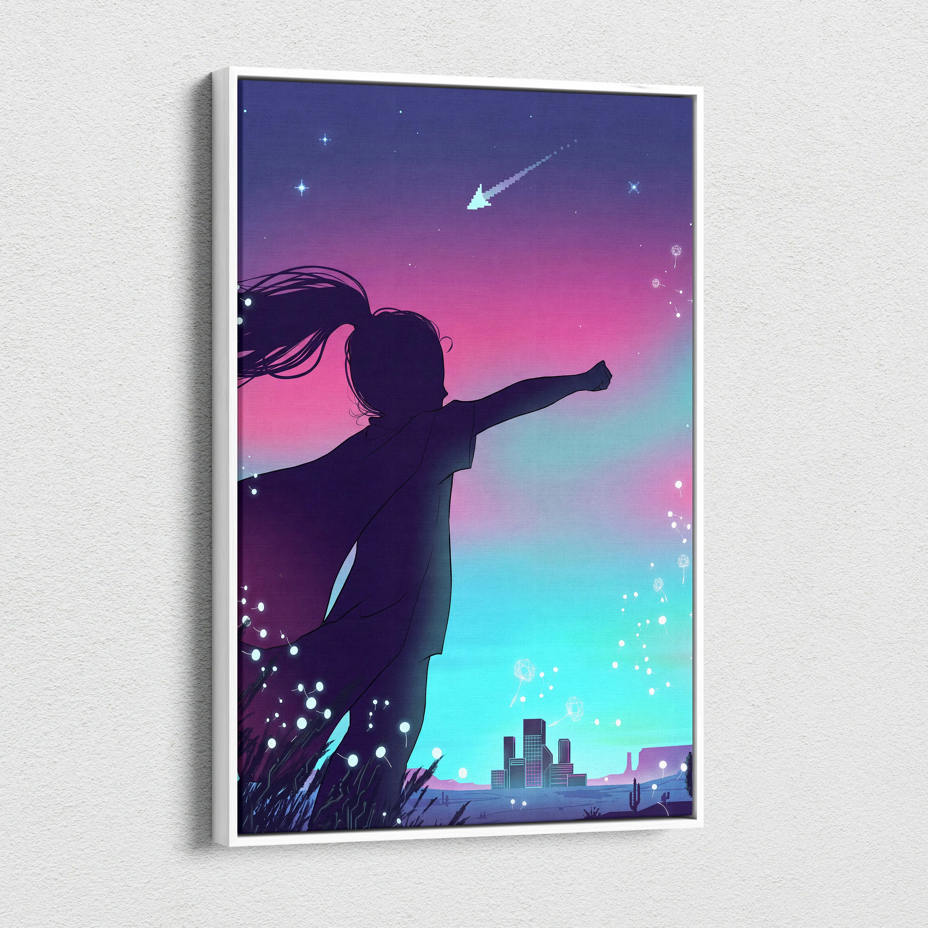 Vaporfantasy Neon Dreamscape Canvas - Vaporwave Canvas Neon Purple Cyan LivingRoom Synthwave Dreamy Neon Wall Art Canvas