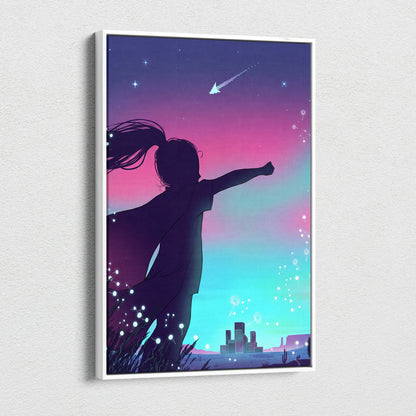 Vaporfantasy Neon Dreamscape Canvas - Vaporwave Canvas Neon Purple Cyan LivingRoom Synthwave Dreamy Neon Wall Art Canvas