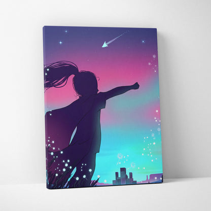 Vaporfantasy Neon Dreamscape Canvas - Vaporwave Canvas Neon Purple Cyan LivingRoom Synthwave Dreamy Neon Wall Art Canvas